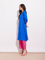 Viscose Colourblock Kurta Set - Blue & Pink