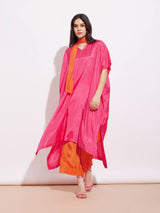 Viscose Kaftan Kurta Set with Sash - Pink & Orange