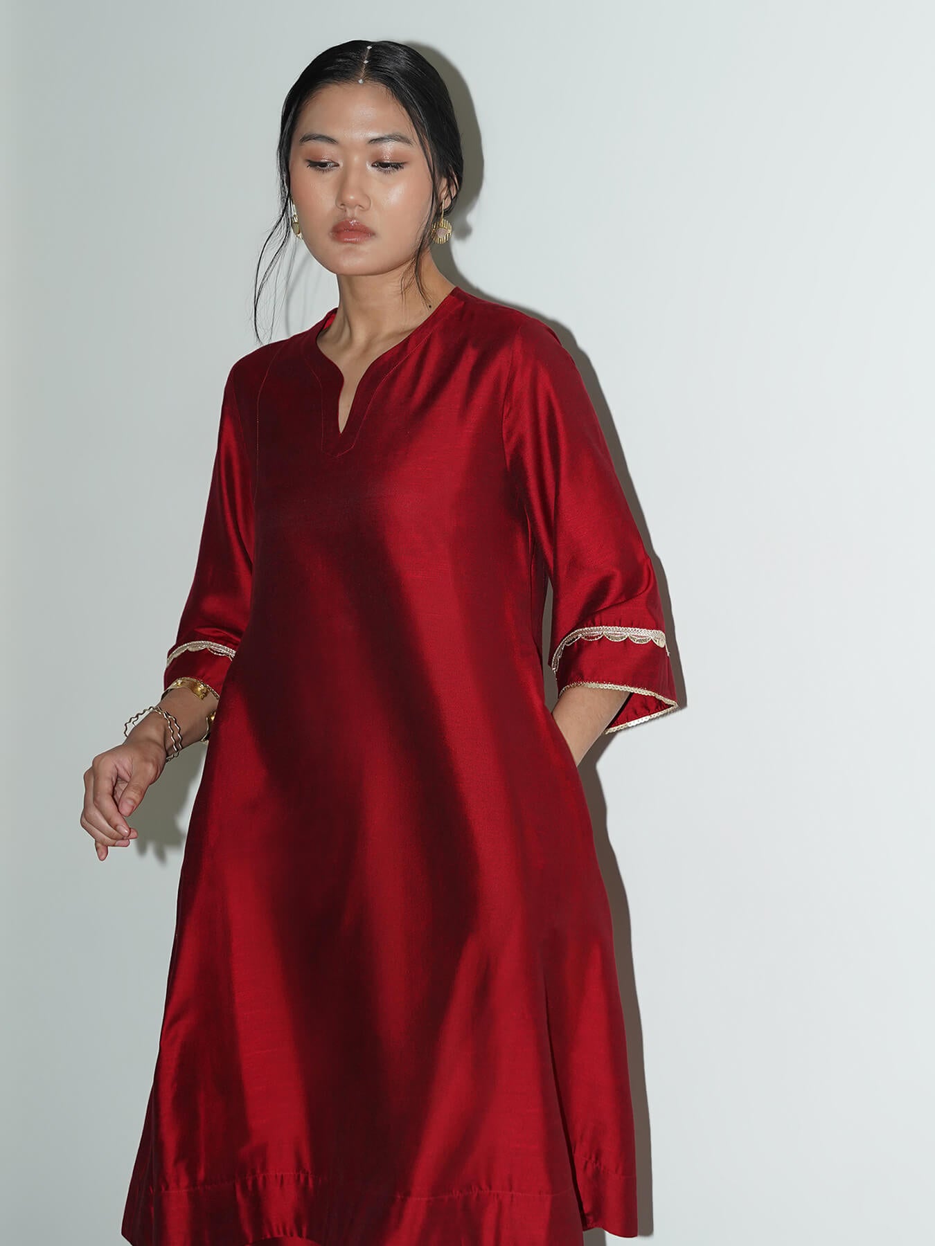 Viscose Solid A-Line Kurta Set - Red