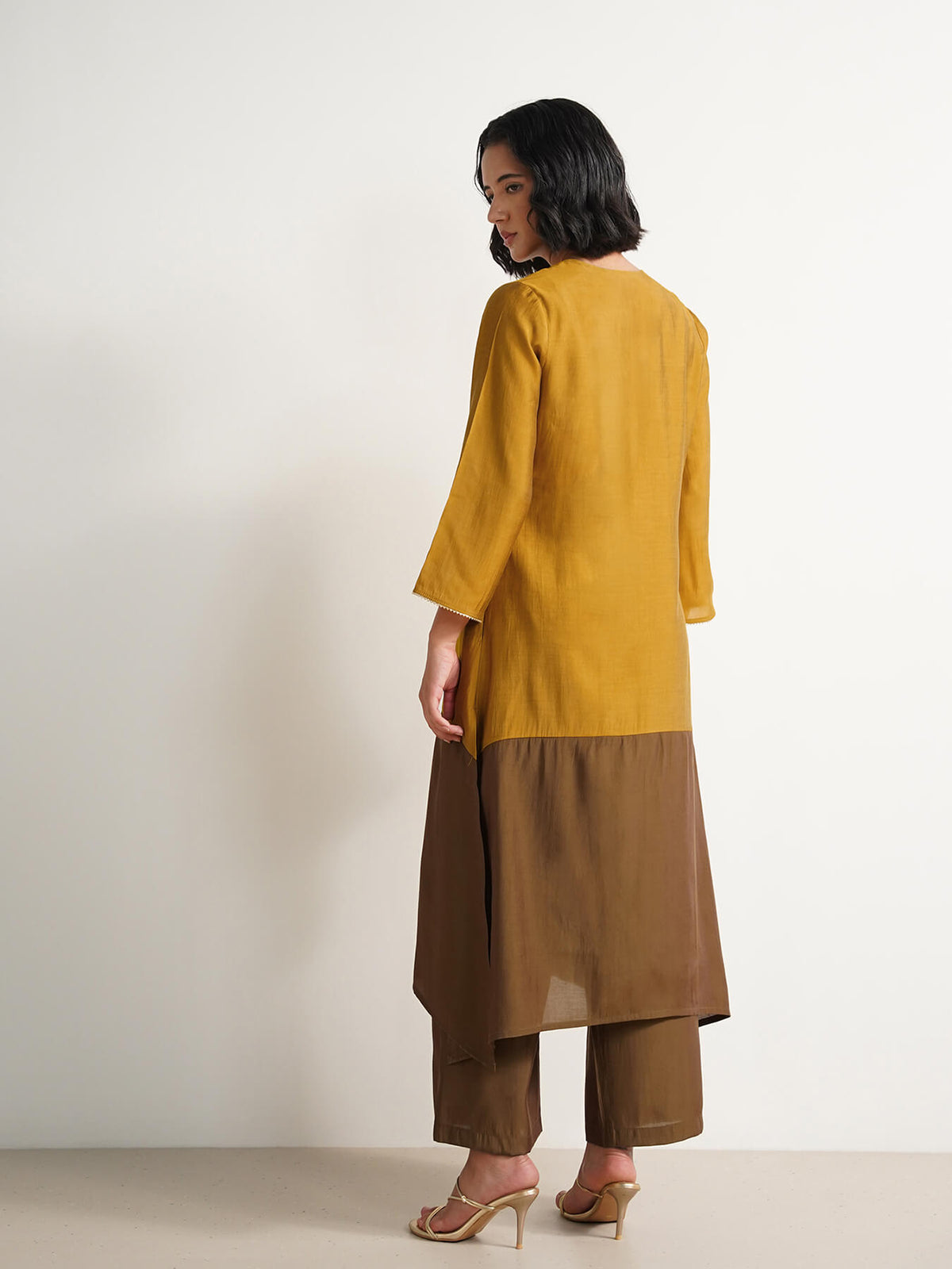 Viscose Colourblock A-Line Kurta Set - Mustard & Olive