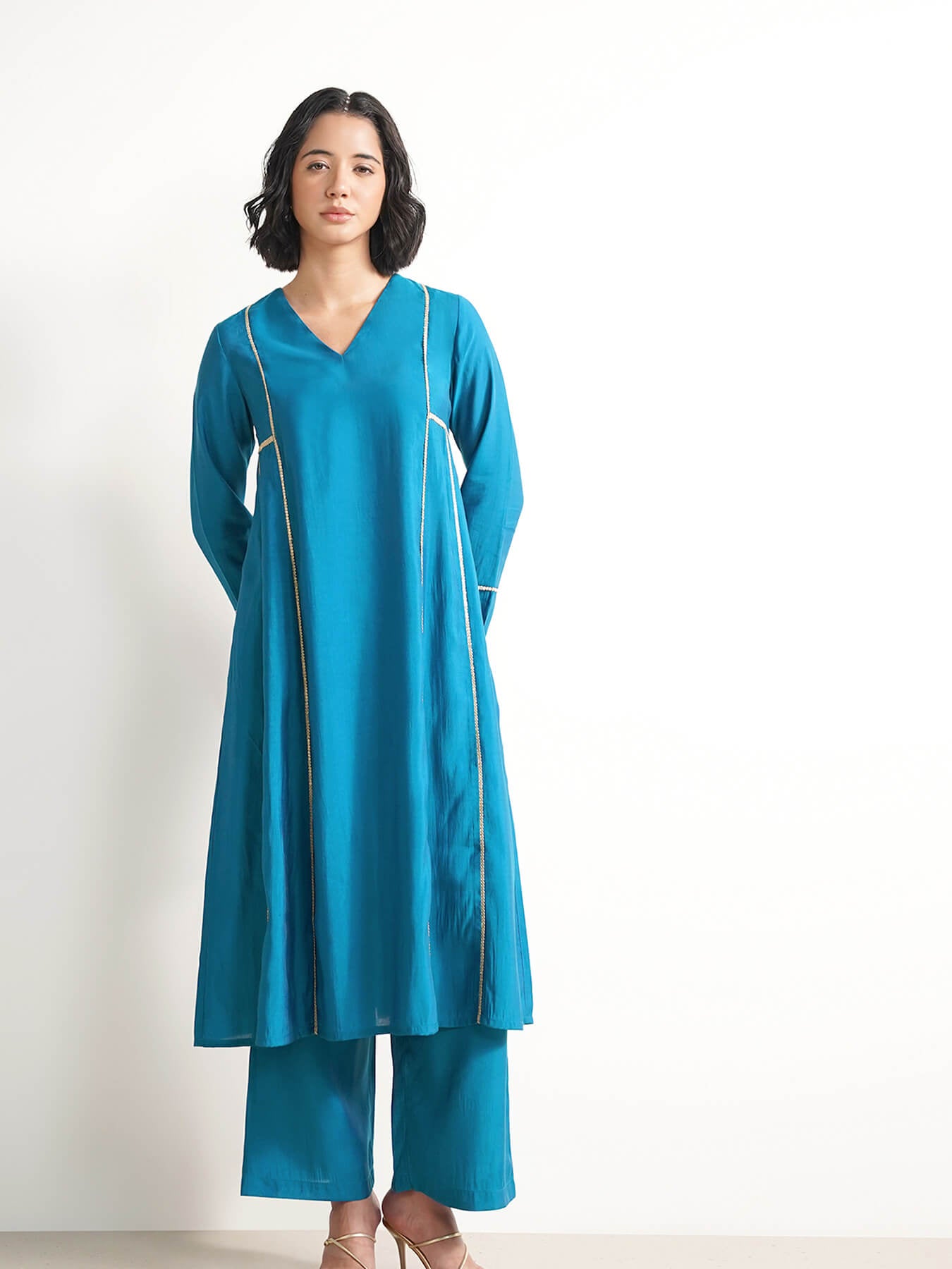 Viscose Solid A-Line Kurta Set - Blue