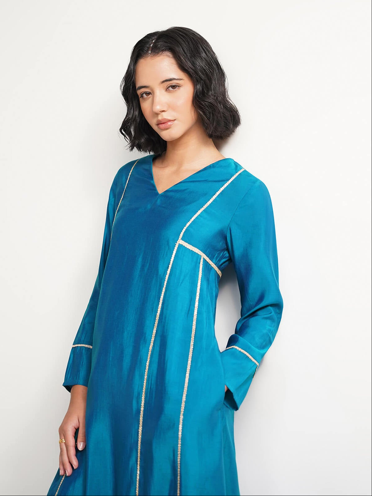 Viscose Solid A-Line Kurta Set - Blue