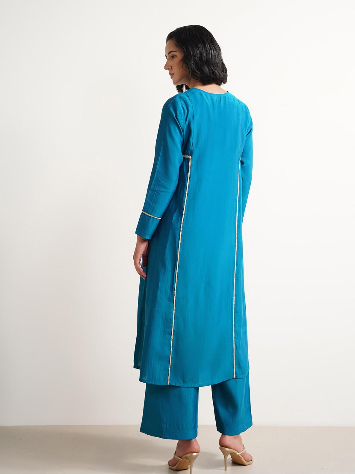 Viscose Solid A-Line Kurta Set - Blue