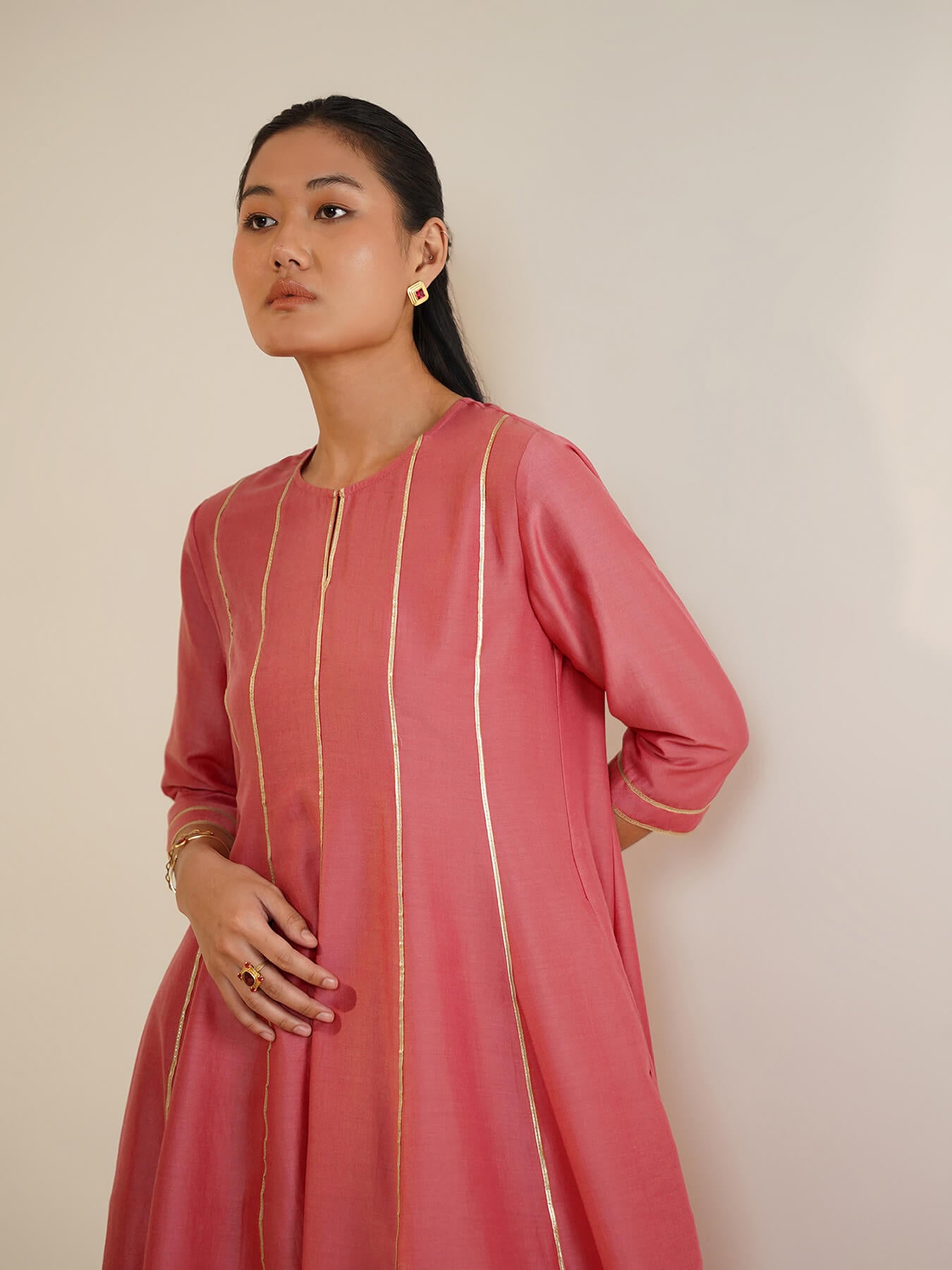 Silk Blend Soild Kurta with Dhoti Pants - Pink