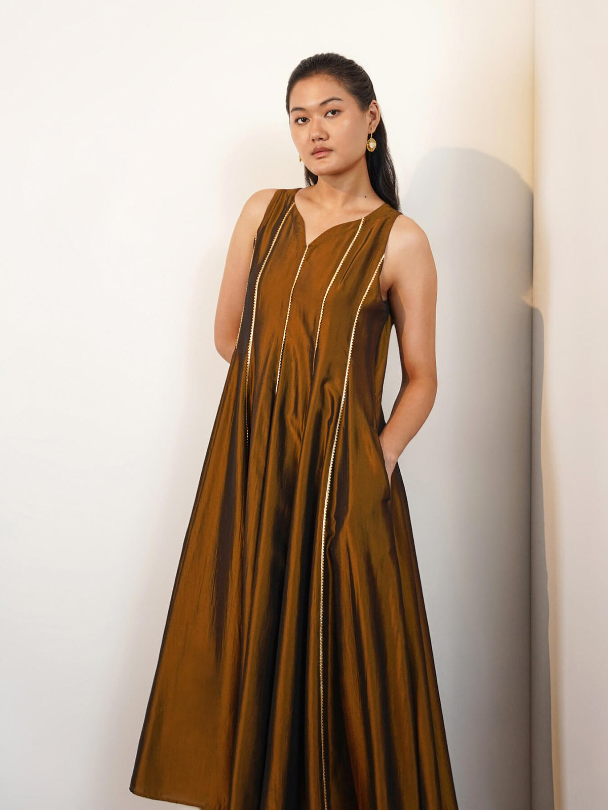 Viscose Silk Solid A-Line Kurta Set - Olive