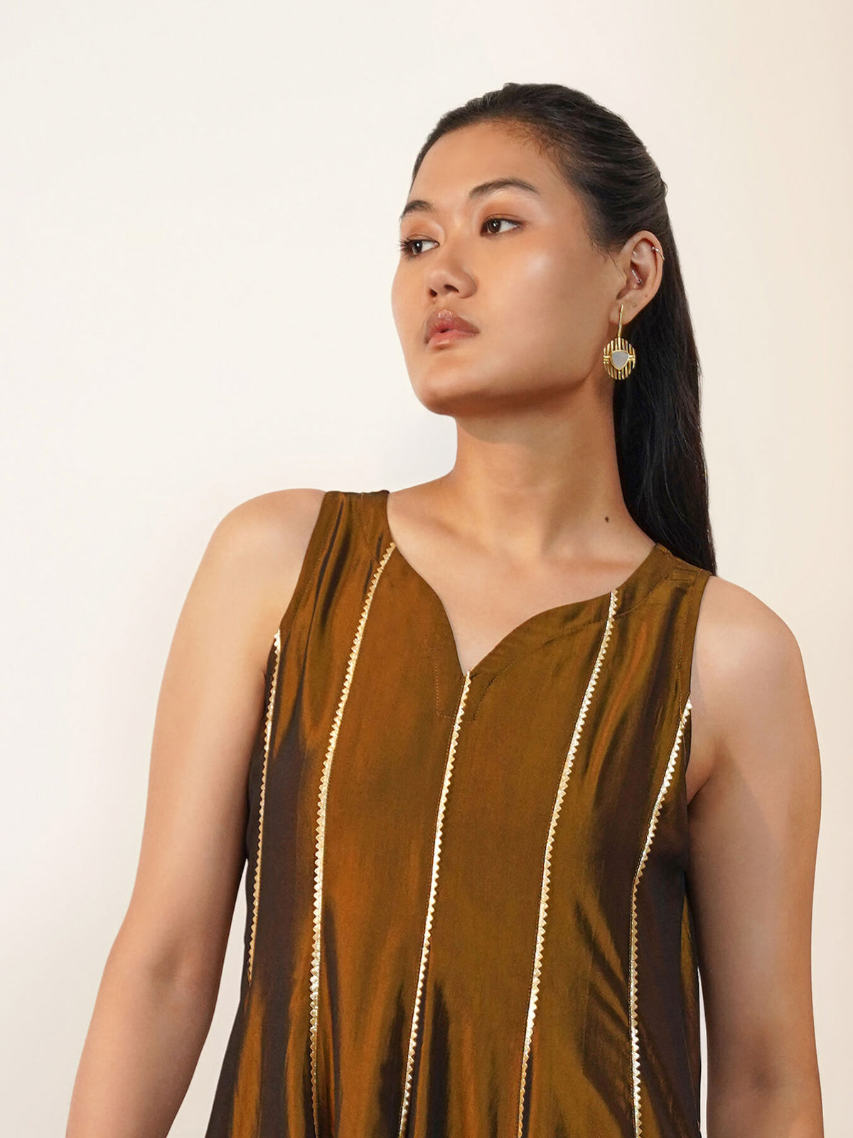 Viscose Silk Solid A-Line Kurta Set - Olive