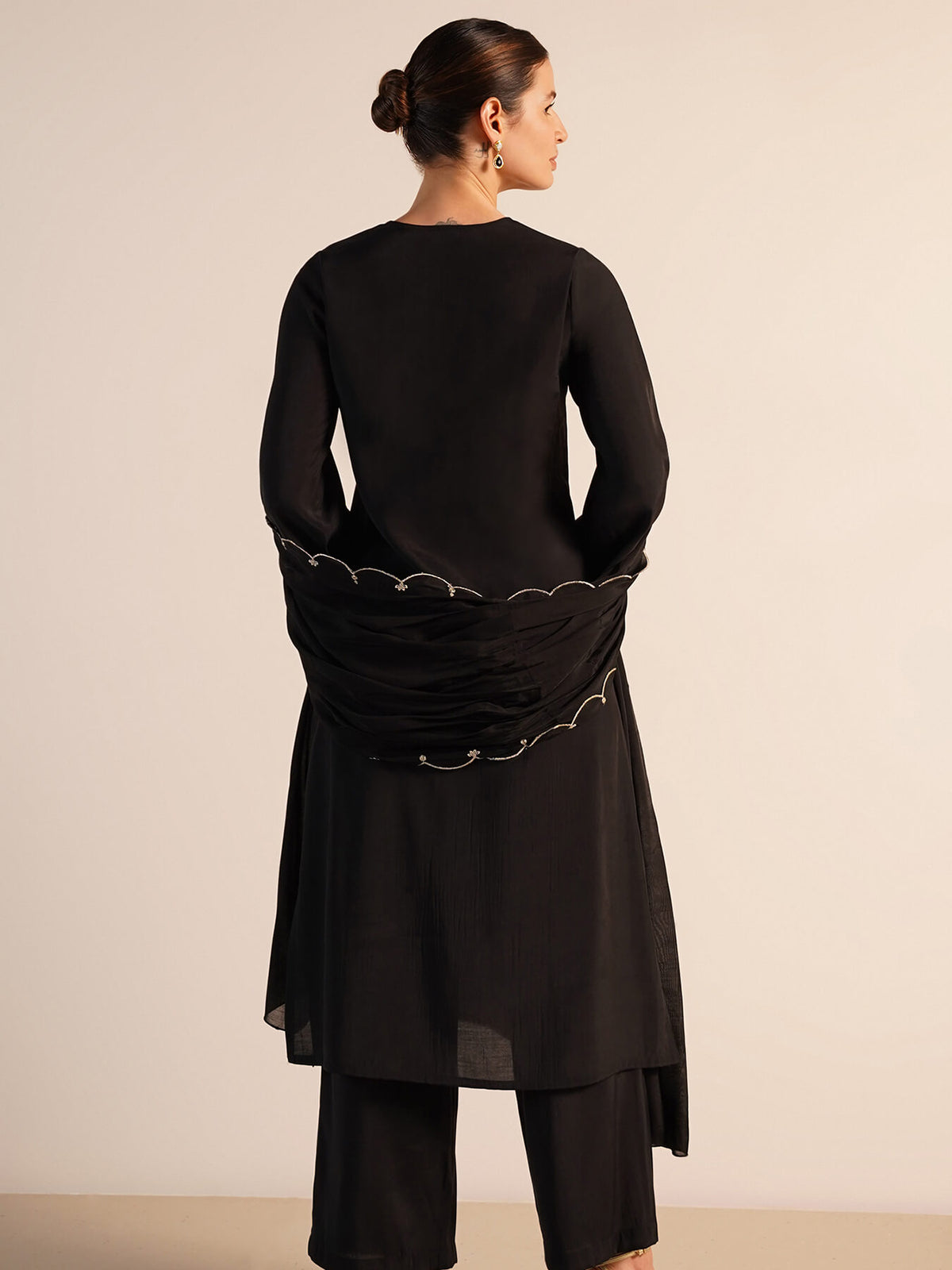 Viscose Silk Solid Kurta Set with Dupatta - Black