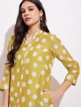 Chanderi Polka Kurta Set - Green