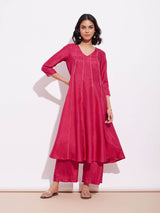 Poly Silk Solid A-Line Kurta Set - Pink