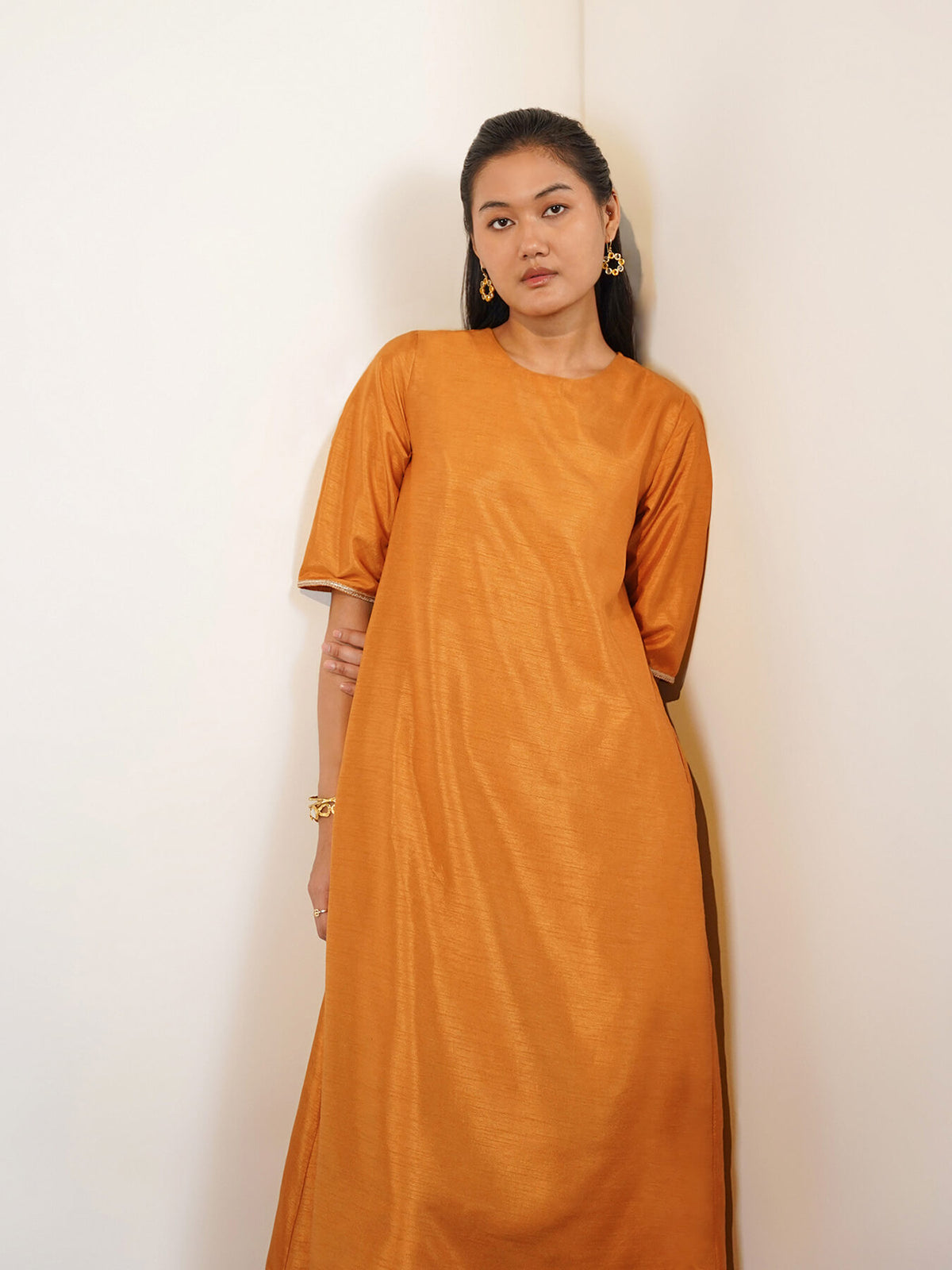 Silk Blend Solid Straight Kurta Set - Yellow