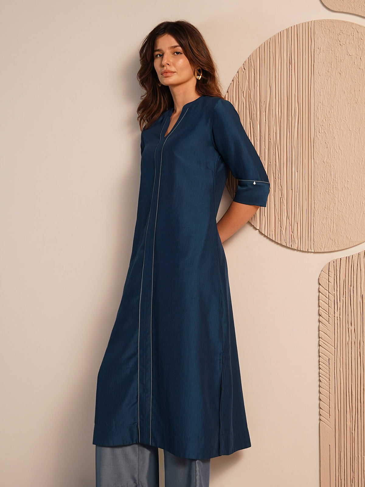 Silk Blend Solid Straight Kurta Set - Teal