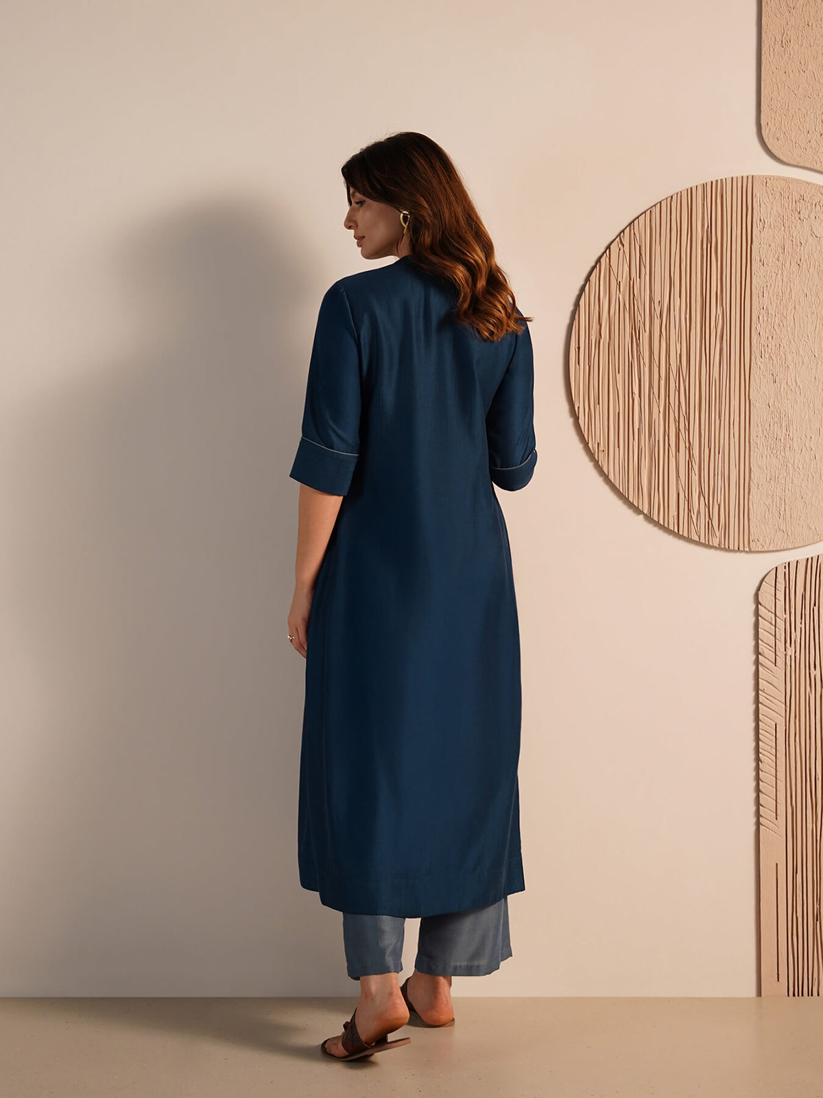Silk Blend Solid Straight Kurta Set - Teal