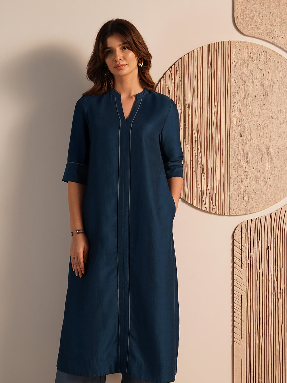 Silk Blend Solid Straight Kurta Set - Teal
