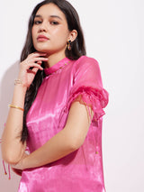 Organza Solid Kurta Set - Pink