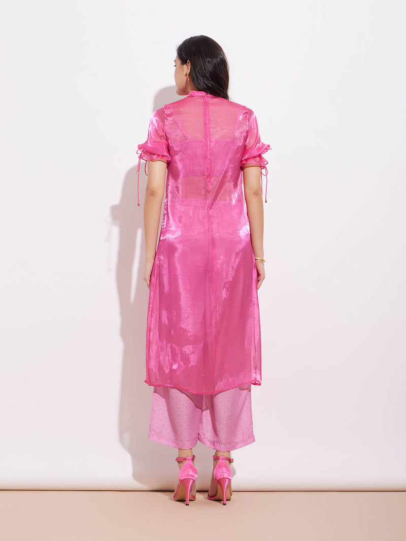 Organza Solid Kurta Set - Pink