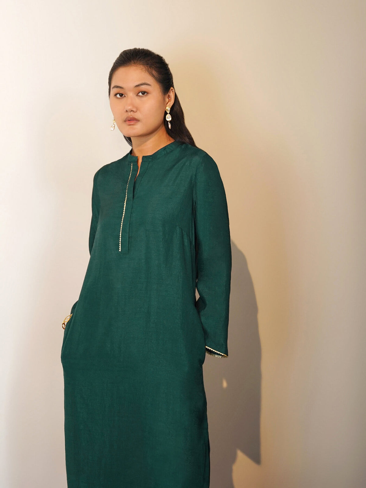 Silk Blend Solid Co-Ord Set - Green