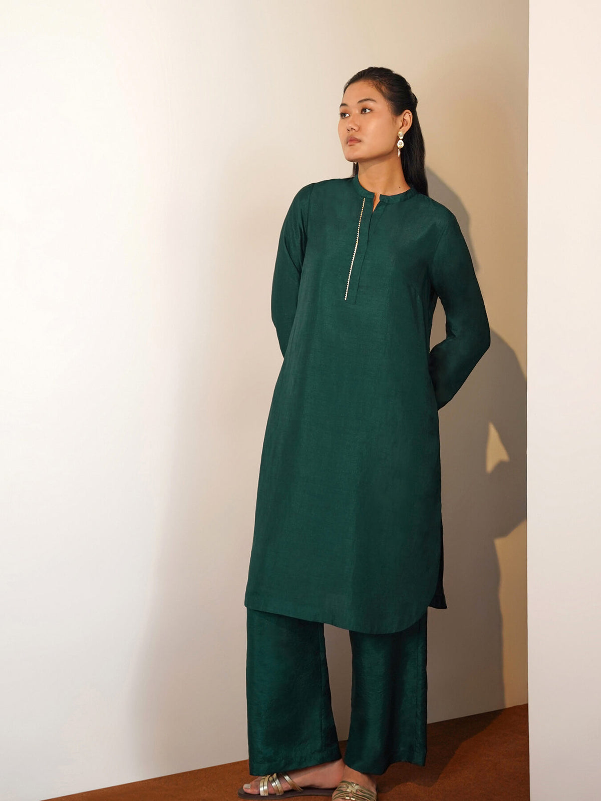 Silk Blend Solid Co-Ord Set - Green