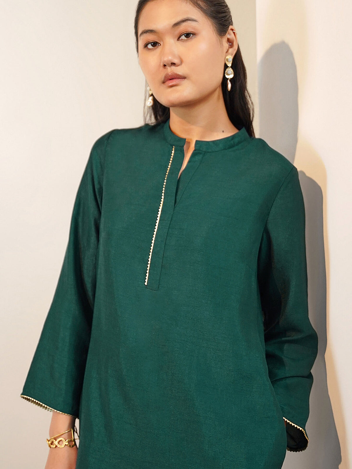 Silk Blend Solid Co-Ord Set - Green