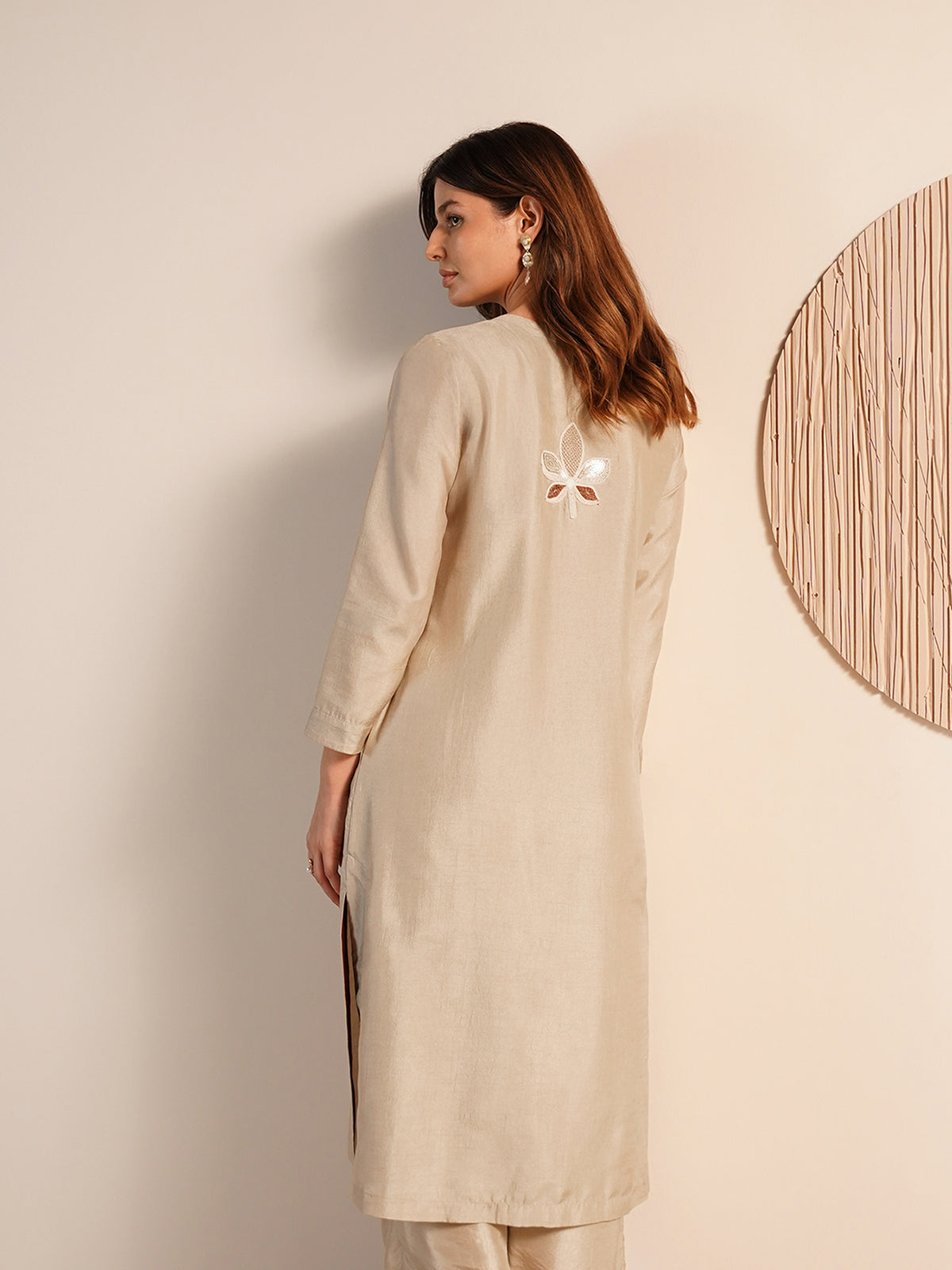 Silk Blend Solid A-Line Kurta Set - Cream