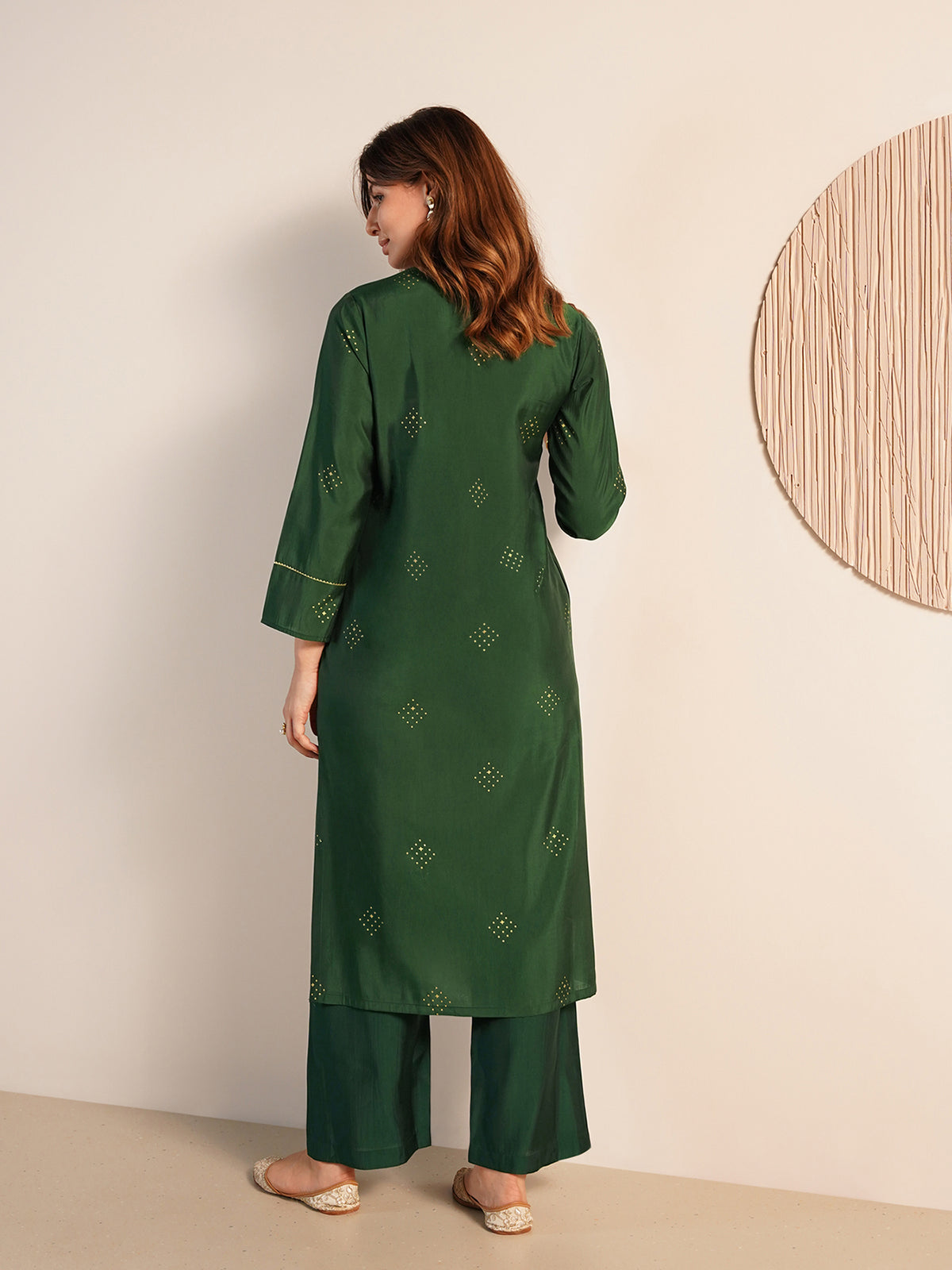 Viscose Silk Geometric Print Kurta Set - Green