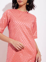 Chanderi Woven Design Kurta Set - Peach & Gold