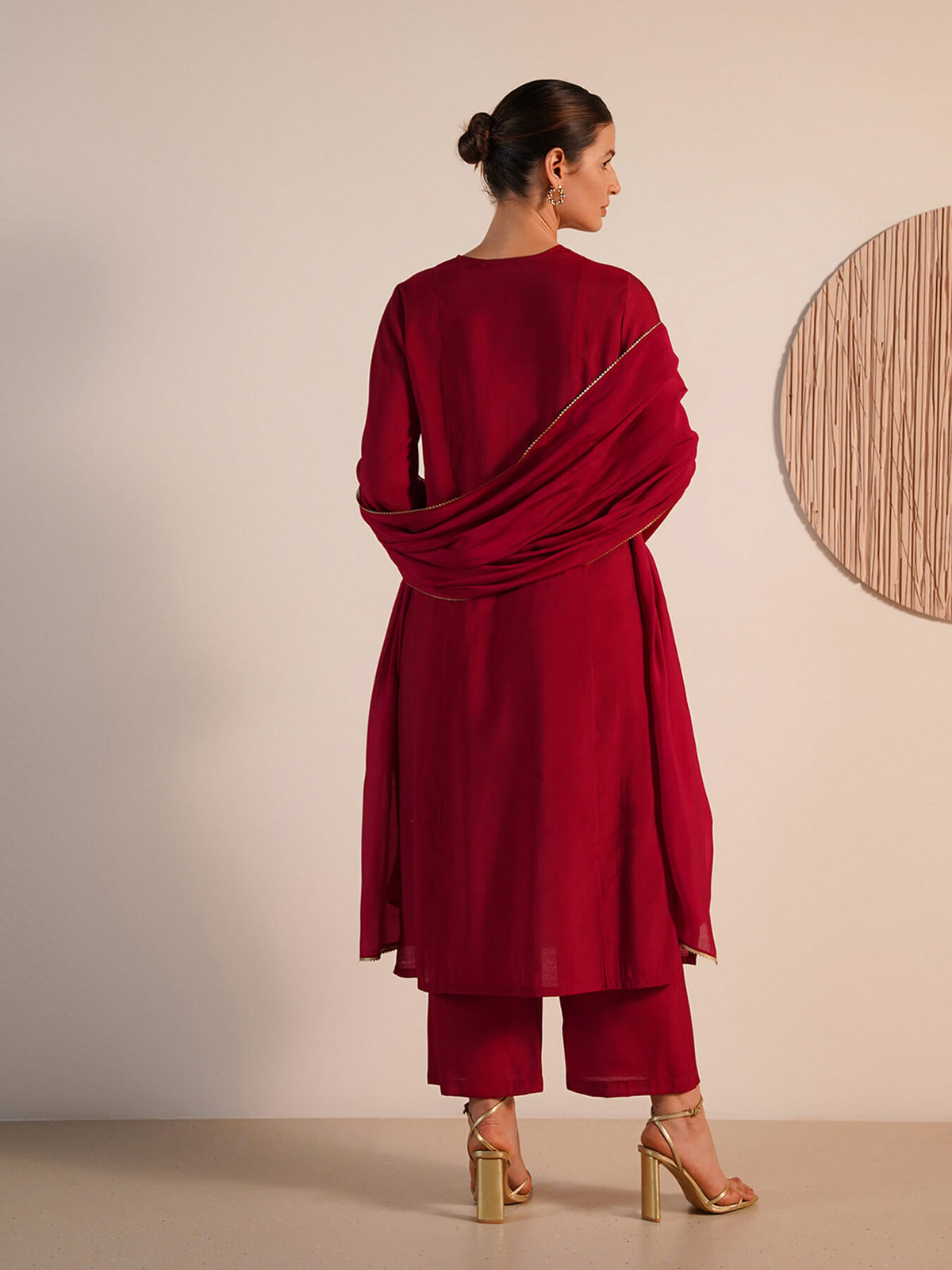 Viscose Silk Straight Kurta Set with Dupatta - Red