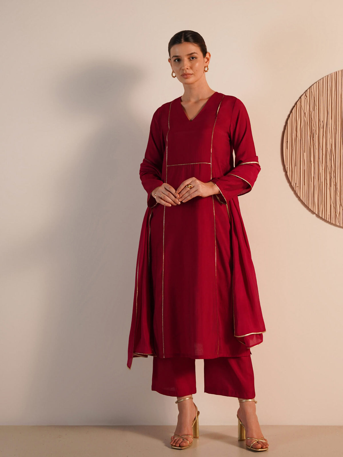 Viscose Silk Straight Kurta Set with Dupatta - Red