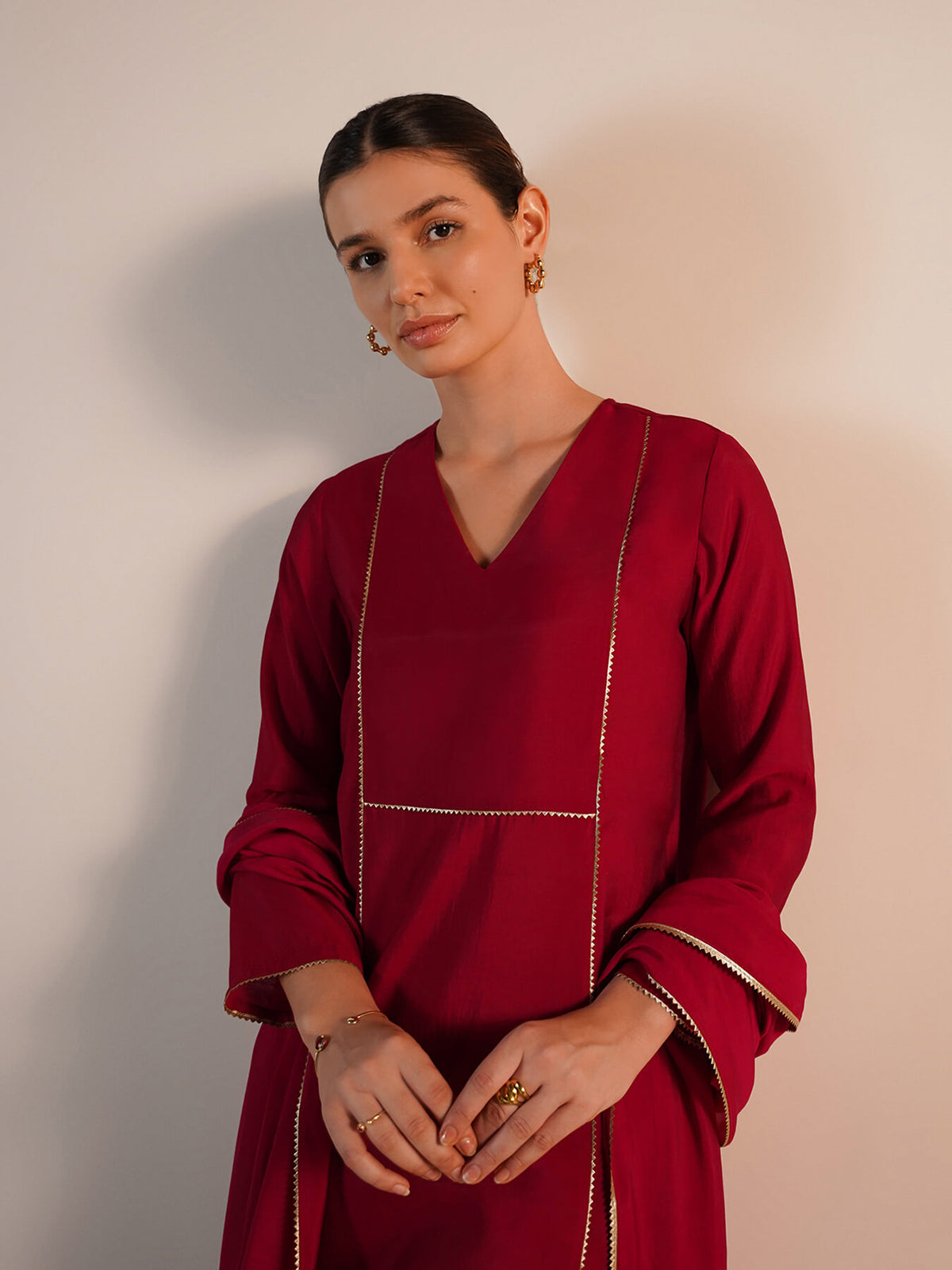 Viscose Silk Straight Kurta Set with Dupatta - Red
