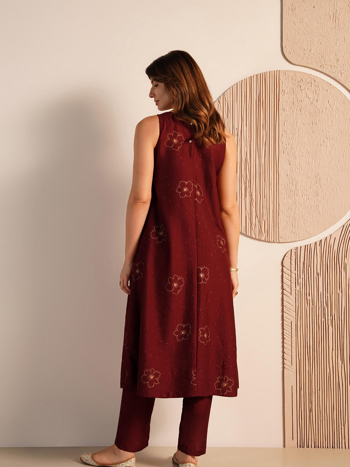 Viscose Silk Floral Kurta Set - Maroon
