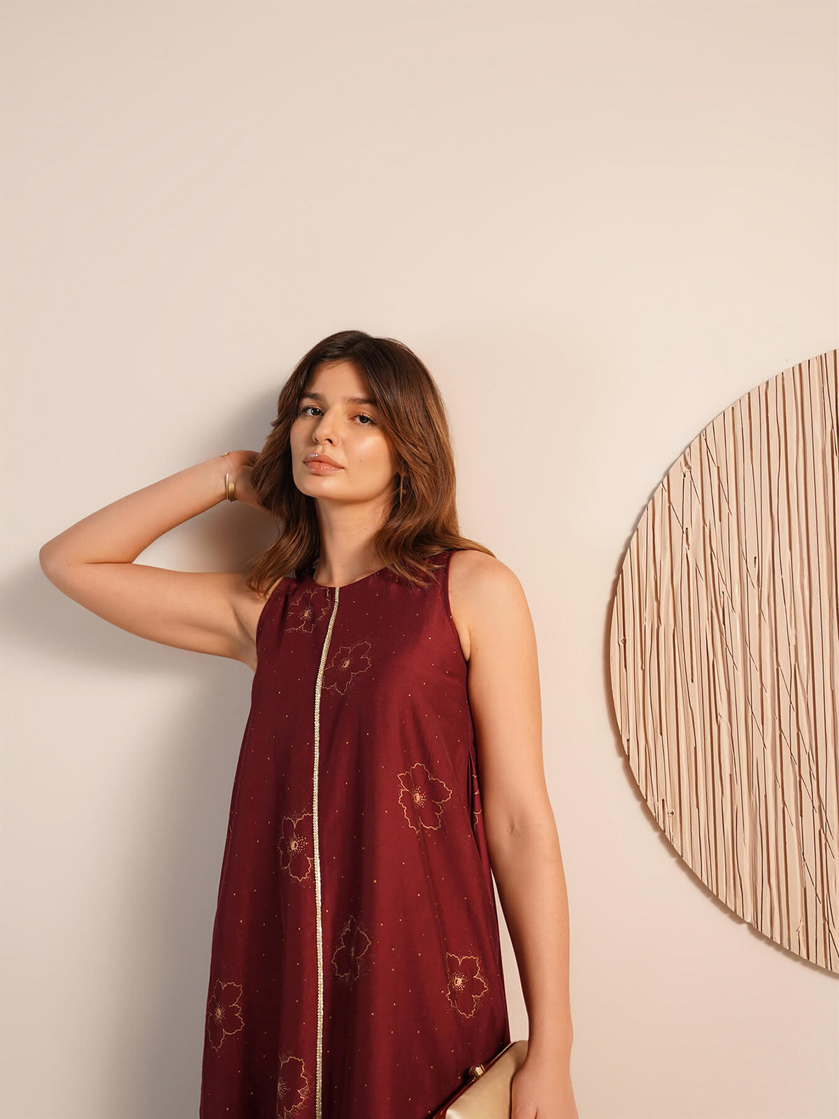 Viscose Silk Floral Kurta Set - Maroon