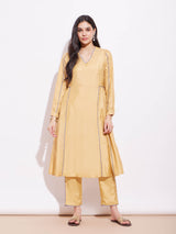 Colourblock A Line Kurta Set - Beige & Blue