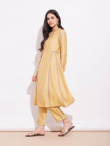 Colourblock A Line Kurta Set - Beige & Blue