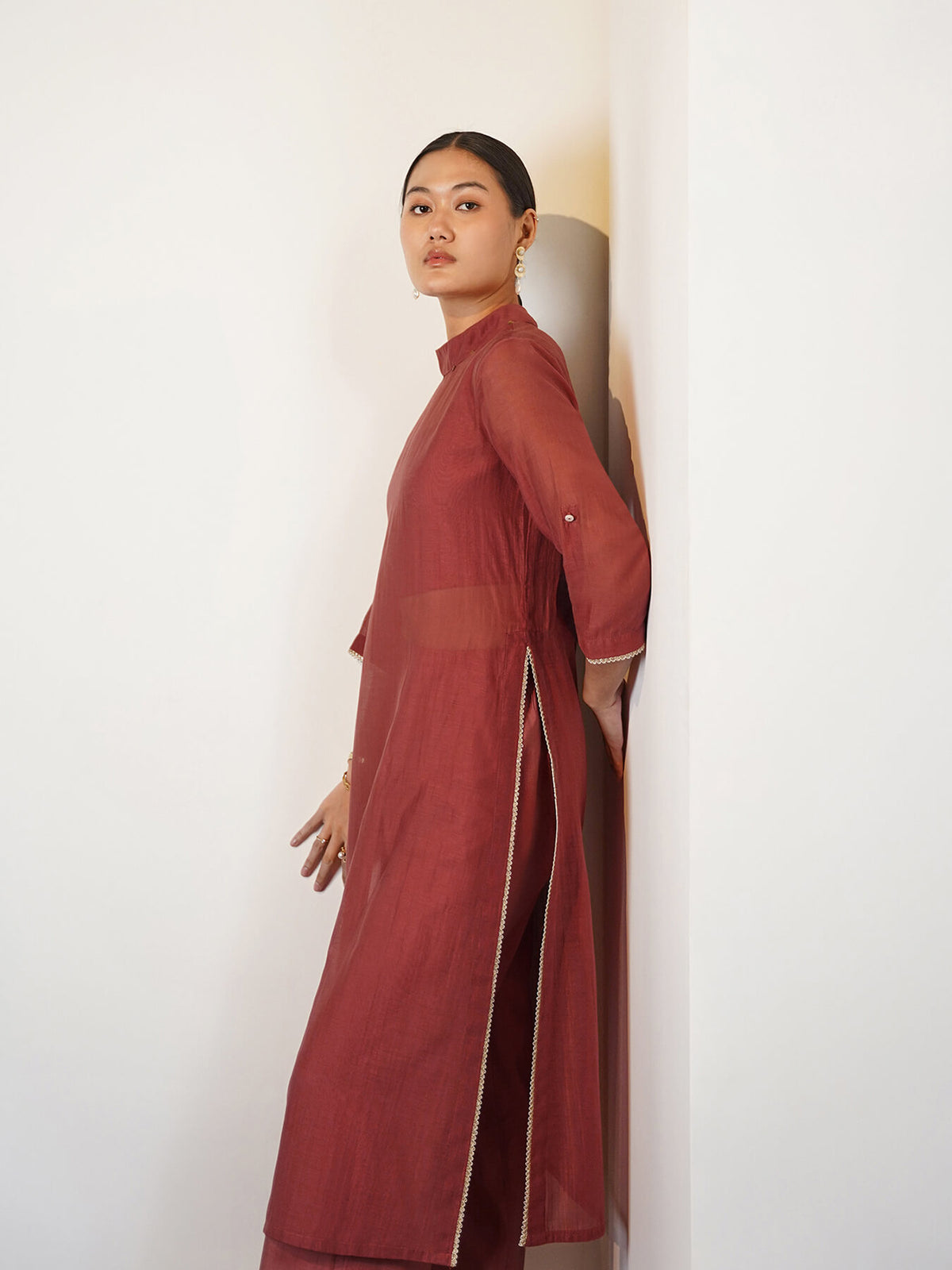Viscose Silk Solid Kurta Set - Peach