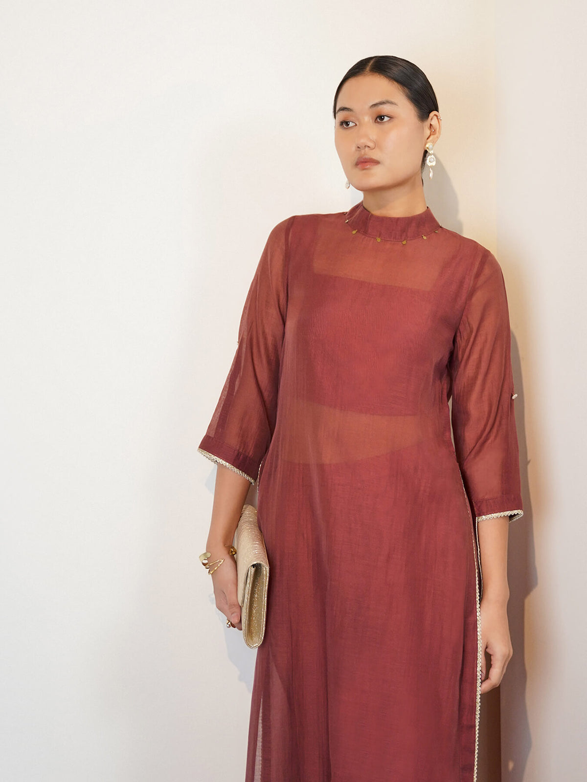 Viscose Silk Solid Kurta Set - Peach