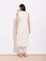 Poly Silk Sleeveless A-Line Kurta Set - Off-White & Gold