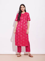 Viscose Silk Ethnic Motif Kurta Set - Pink