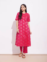 Viscose Silk Ethnic Motif Kurta Set - Pink