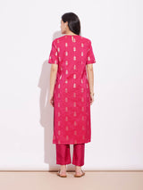 Viscose Silk Ethnic Motif Kurta Set - Pink