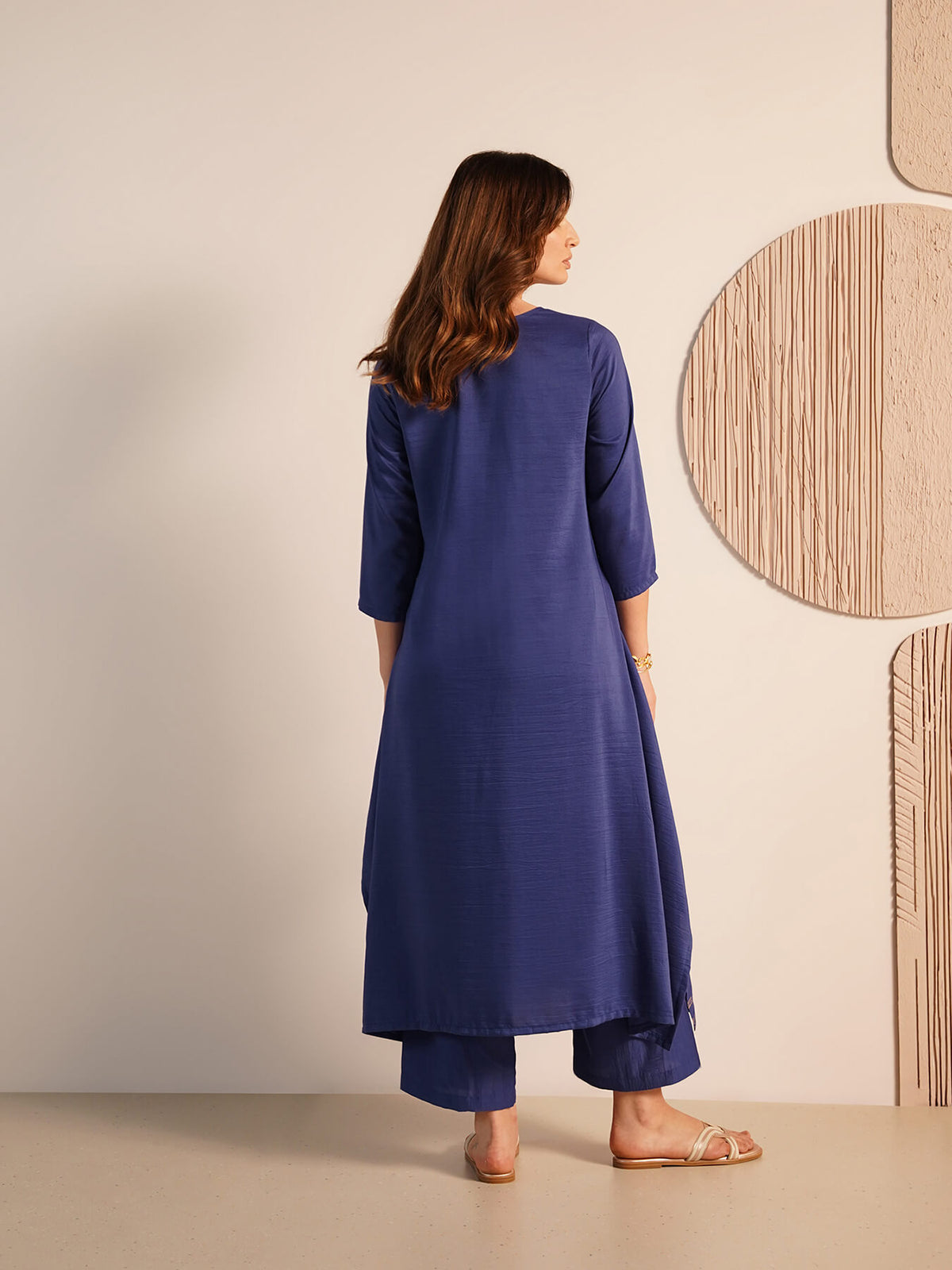 Viscose Silk Geometric Print Kurta Set - Blue