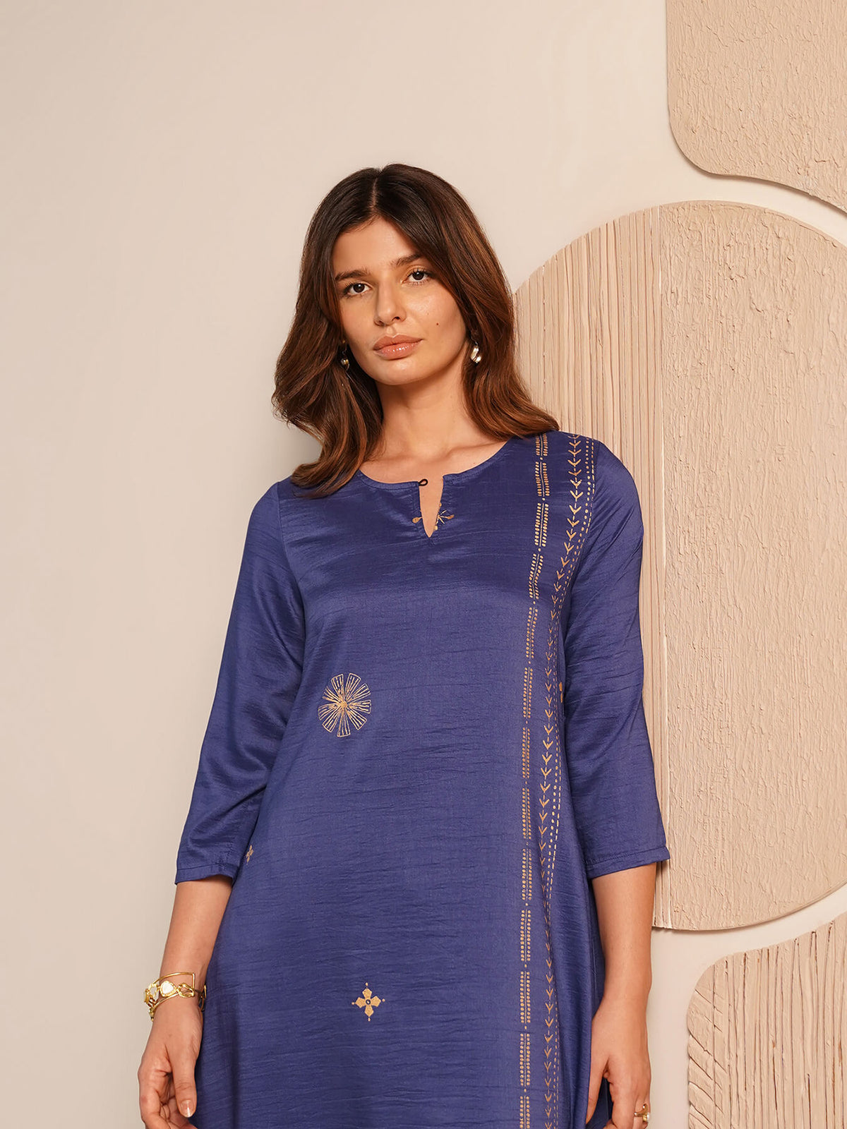 Viscose Silk Geometric Print Kurta Set - Blue