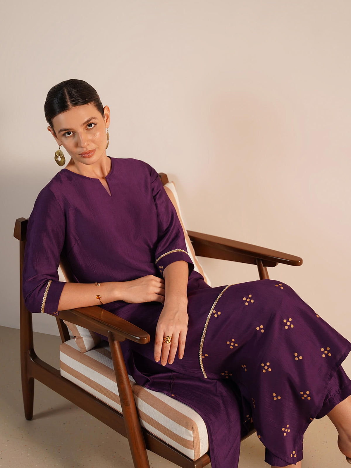Viscose Silk Polka Dot Kurta Set - Purple