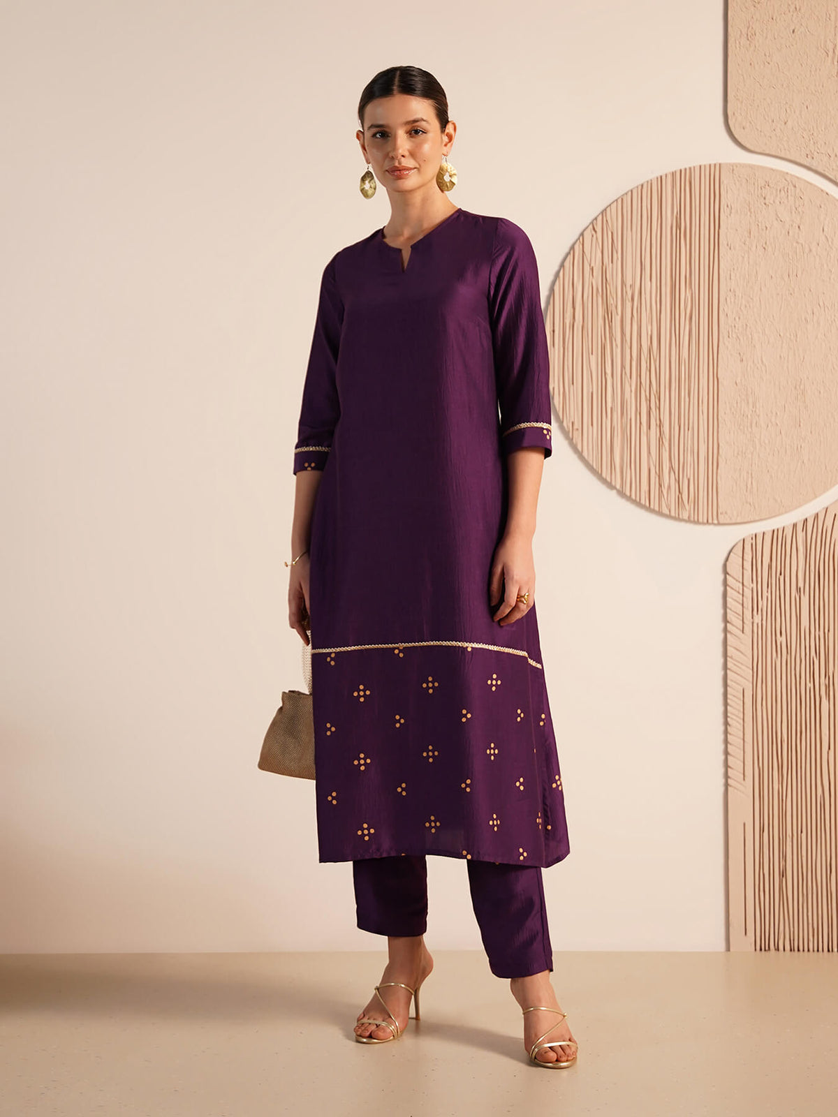 Viscose Silk Polka Dot Kurta Set - Purple