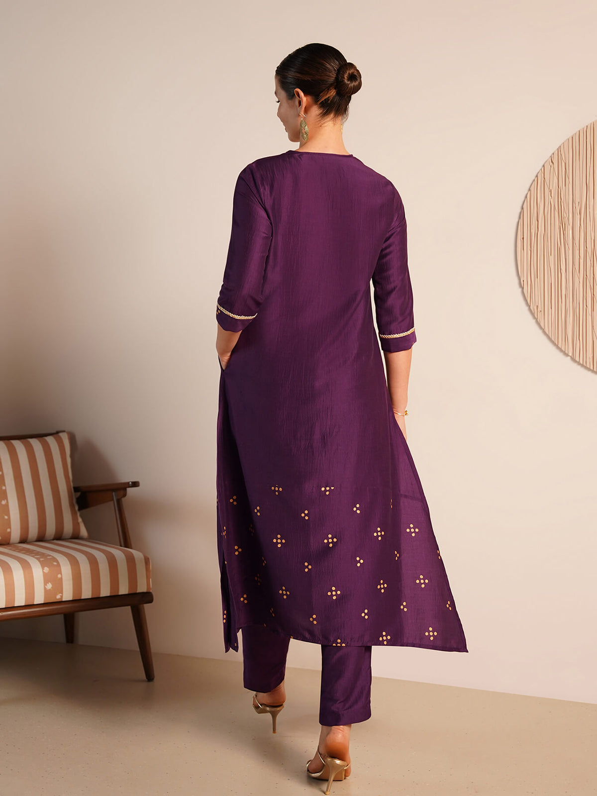 Viscose Silk Polka Dot Kurta Set - Purple