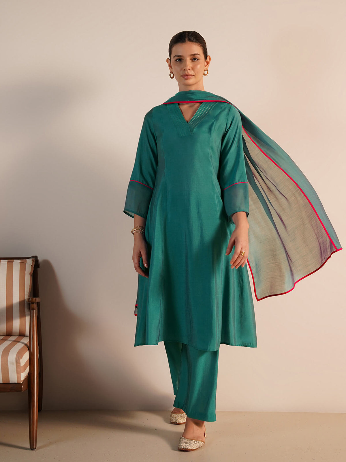 Viscose Silk Solid Straight Kurta Set with Dupatta - Blue