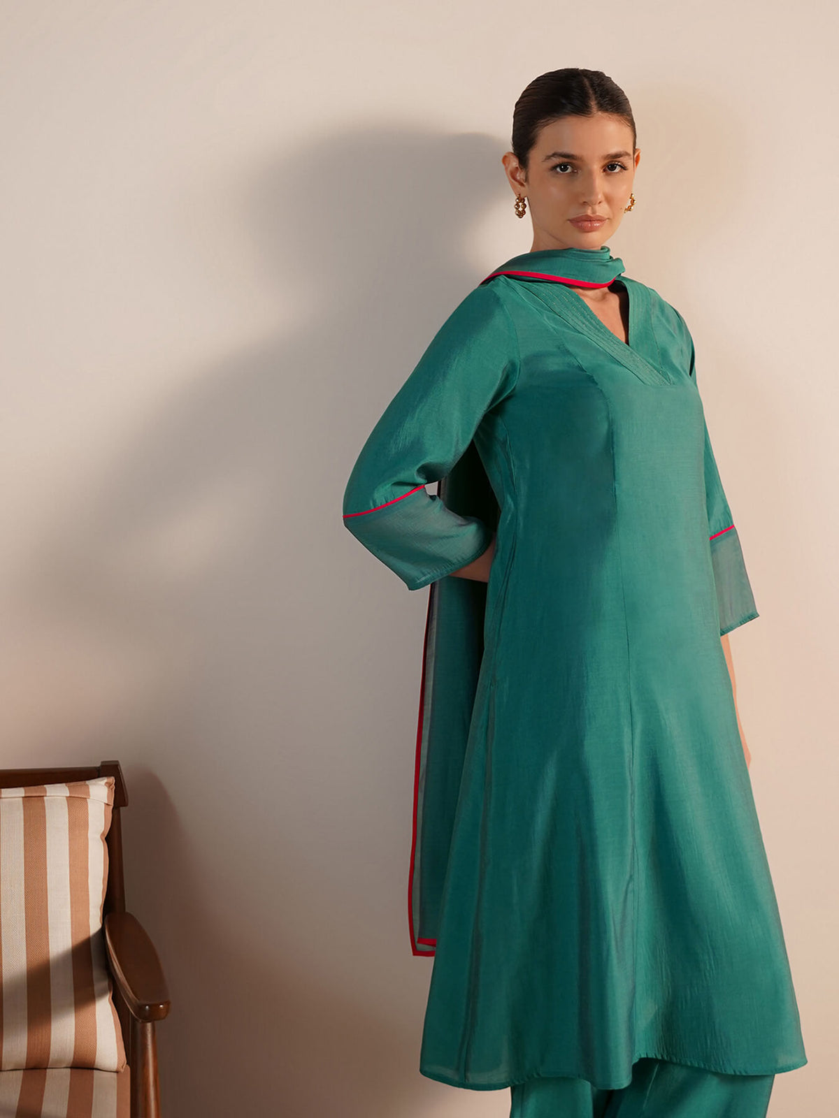 Viscose Silk Solid Straight Kurta Set with Dupatta - Blue