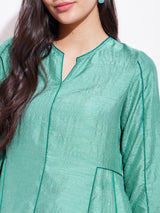 Silk Blend Colourblock Kurta Set - Teal & Green