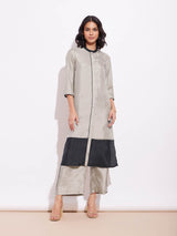 Silk Blend Colourblock Kurta Set - Grey & Black