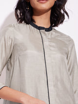 Silk Blend Colourblock Kurta Set - Grey & Black