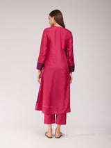 Silk Blend Colourblock Kurta Set - Pink & Purple