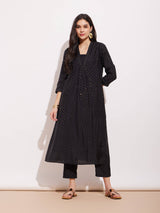 Poly Silk Polka Kurta Set - Black